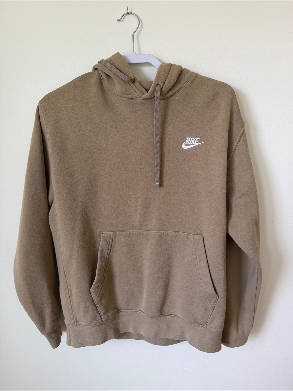 Nike Men's Tan Pullover Hoodie with White Logo